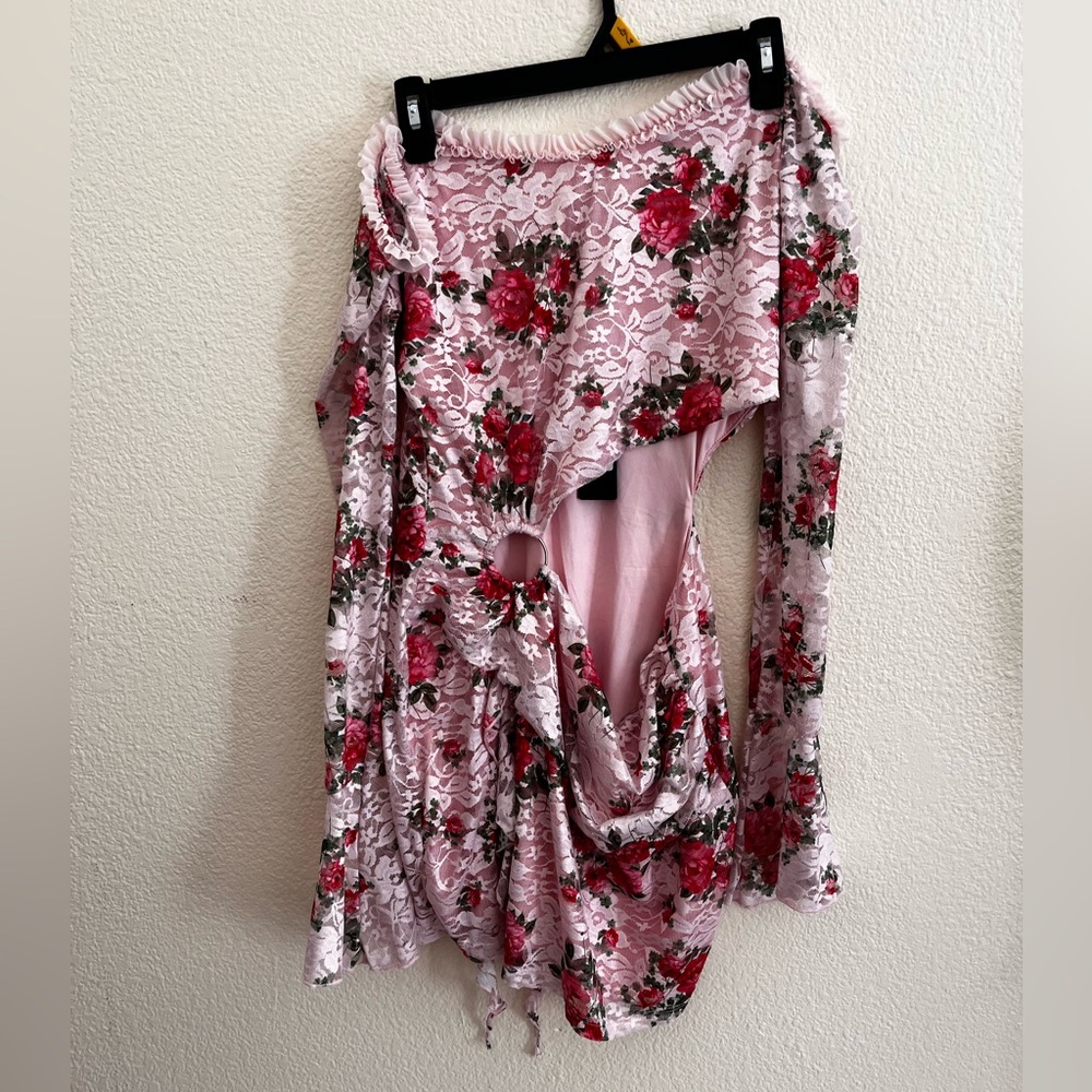 Fashion Nova Pink Floral Lace Mini Dress